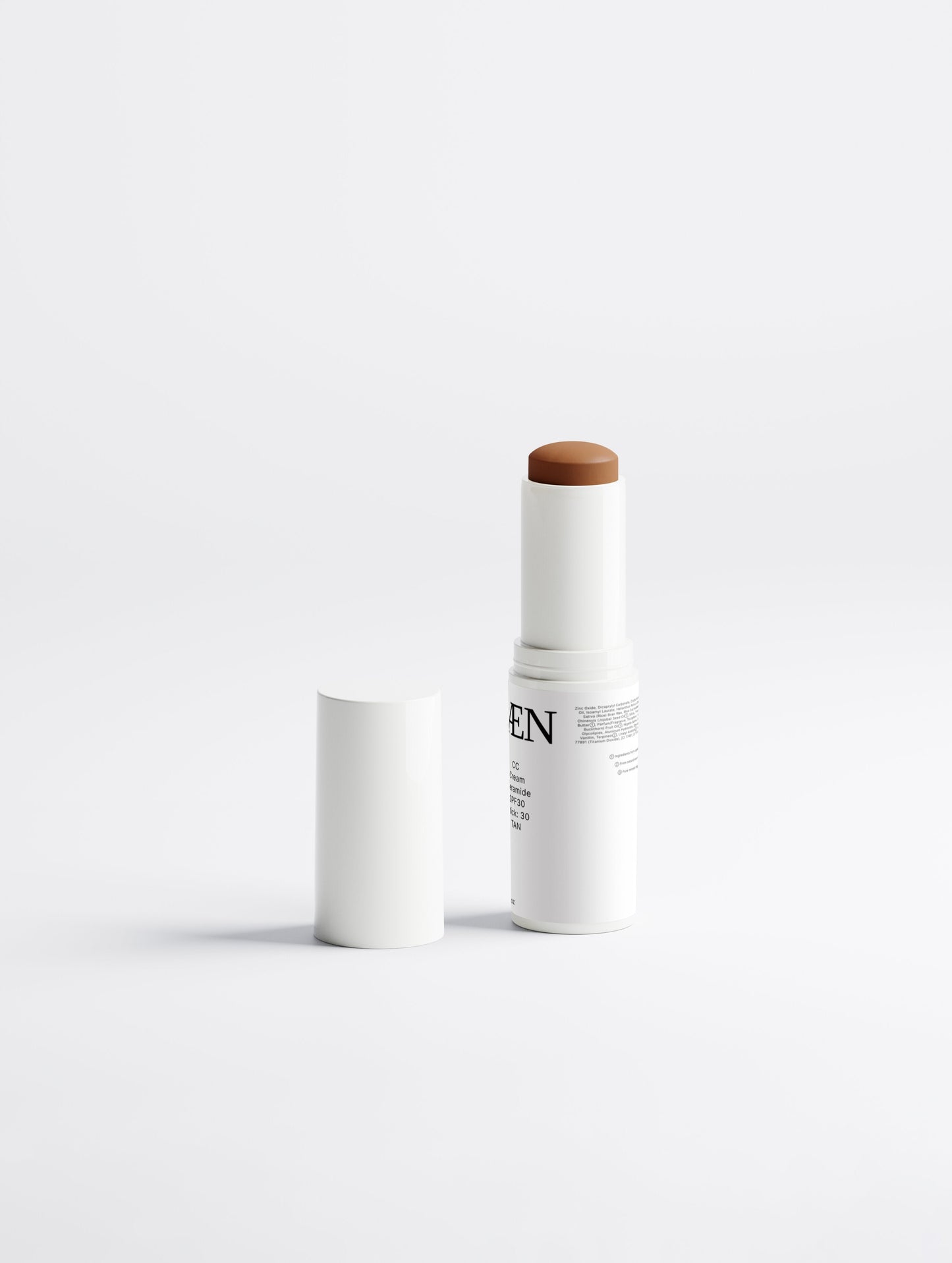 Selfnamed CC Cream Ceramide SPF30 Stick in 30 Tan, a portable makeup stick with sun protection and skin-nourishing ingredients.