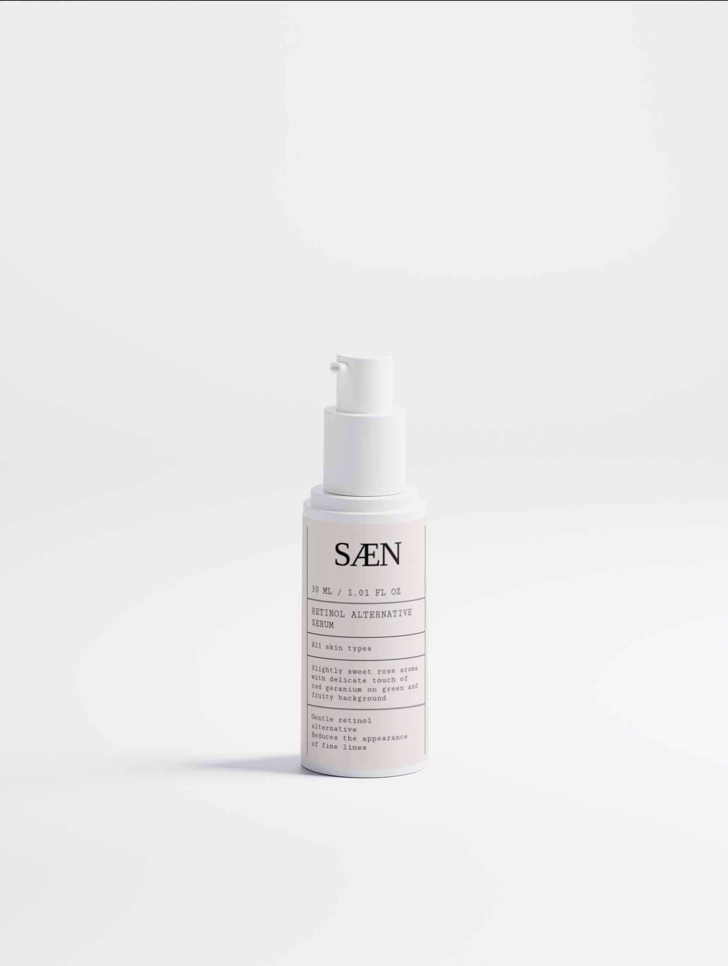 Selfnamed Retinol Alternative Serum in a glass dropper bottle, showcasing a clear to slightly cloudy liquid inside.