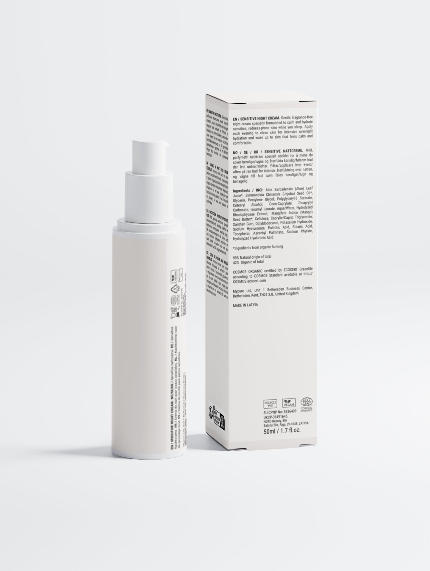 Selfnamed Sensitive Skin Overnight Cream in a jar, fragrance-free, with a smooth, hydrating texture suitable for sensitive skin care.