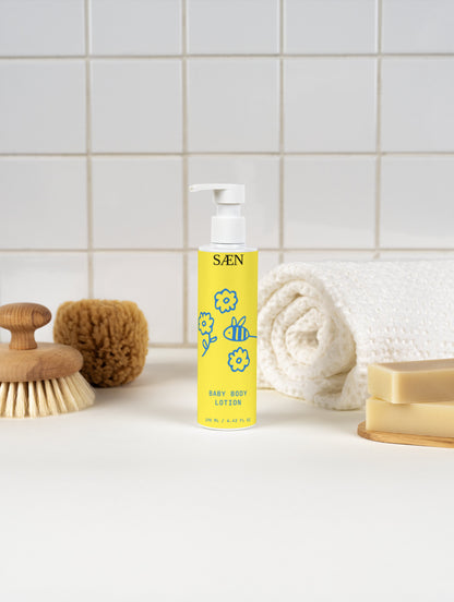 Baby body lotion by Selfnamed, showing a gentle, soothing lotion bottle designed for sensitive baby skin.