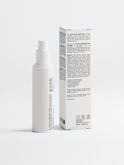 Selfnamed Blemish Care Moisturiser in a white jar with a teal label, designed to reduce blemishes and hydrate skin.