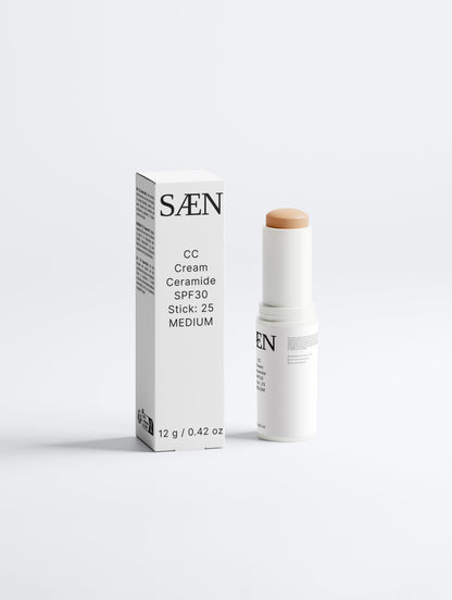 Selfnamed CC Cream Ceramide SPF30 Stick in Medium 25 provides smooth, protective coverage with a creamy texture.