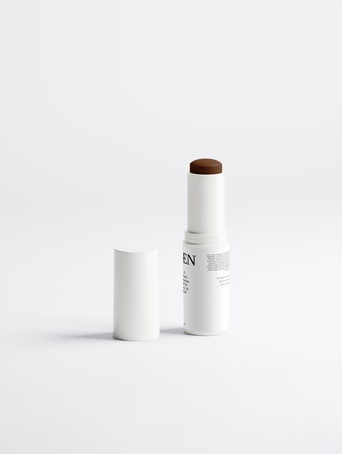 Selfnamed CC Cream Ceramide SPF30 Stick in Deep shade, showing a sleek, portable skincare stick with product label and deep color.