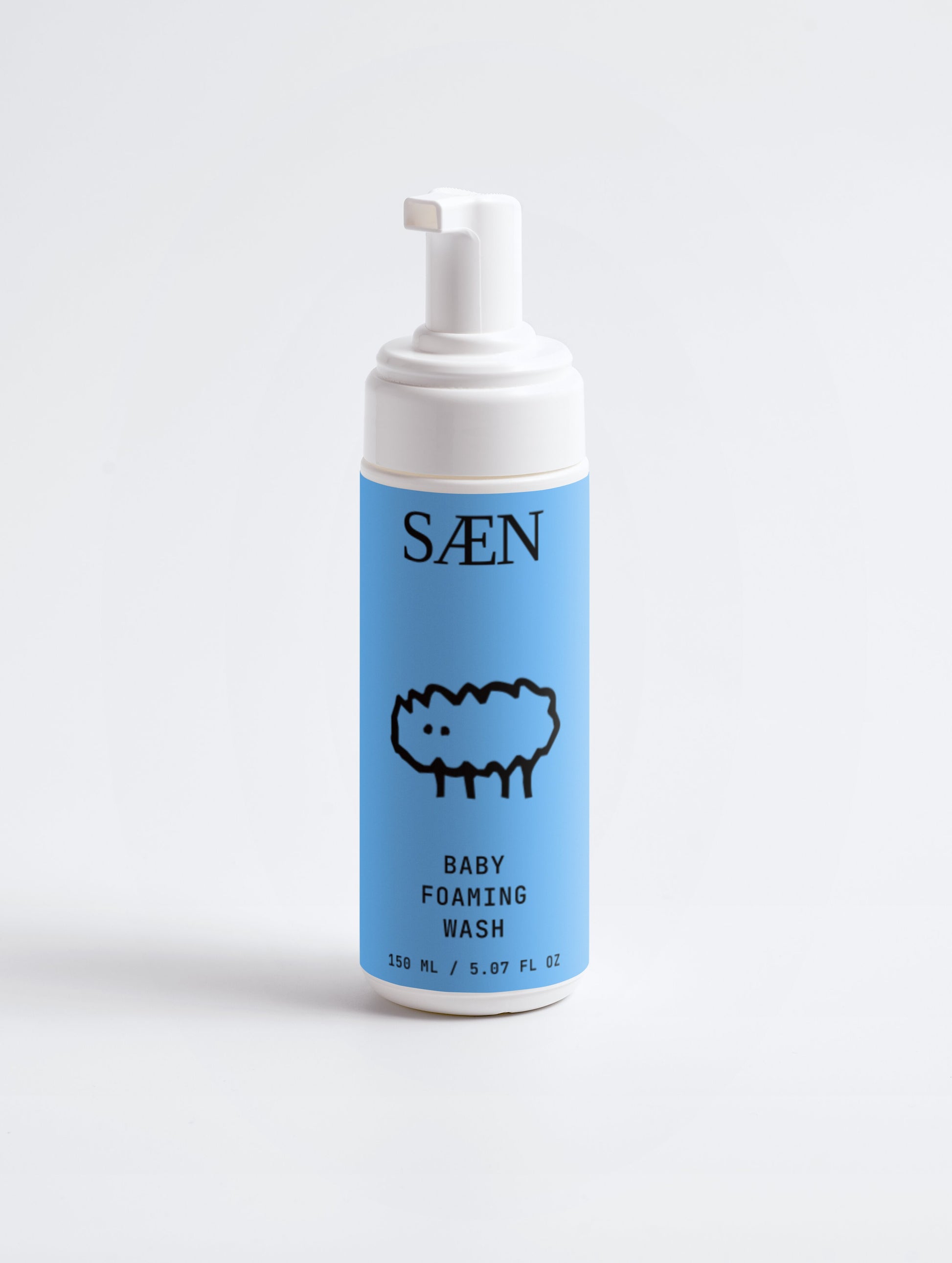 Baby foaming wash by Selfnamed with gentle, foaming cleanser in a clear bottle, suitable for delicate skin and baby skincare routines.