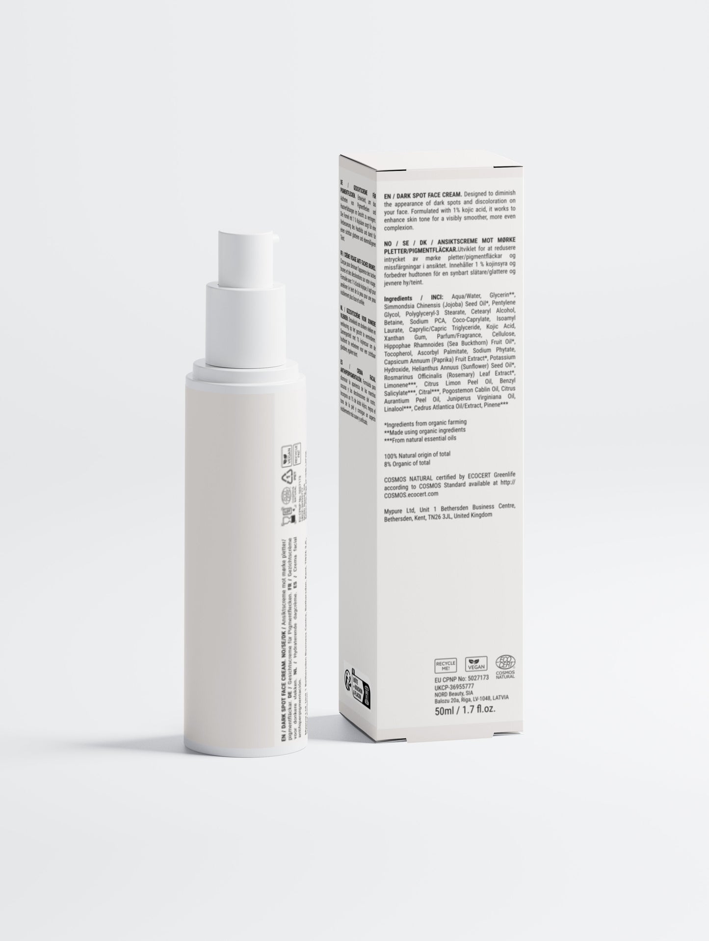 Selfnamed dark spot face cream with kojic acid, showing the jar with creamy white texture and dark spot treatment label.