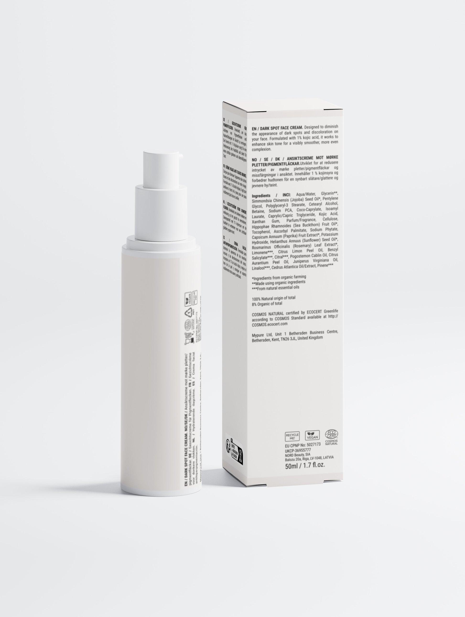 Selfnamed dark spot face cream with kojic acid, showing the jar with creamy white texture and dark spot treatment label.