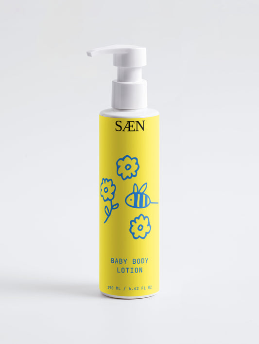 Selfnamed baby body lotion bottle with soft, gentle formula for sensitive infant skin