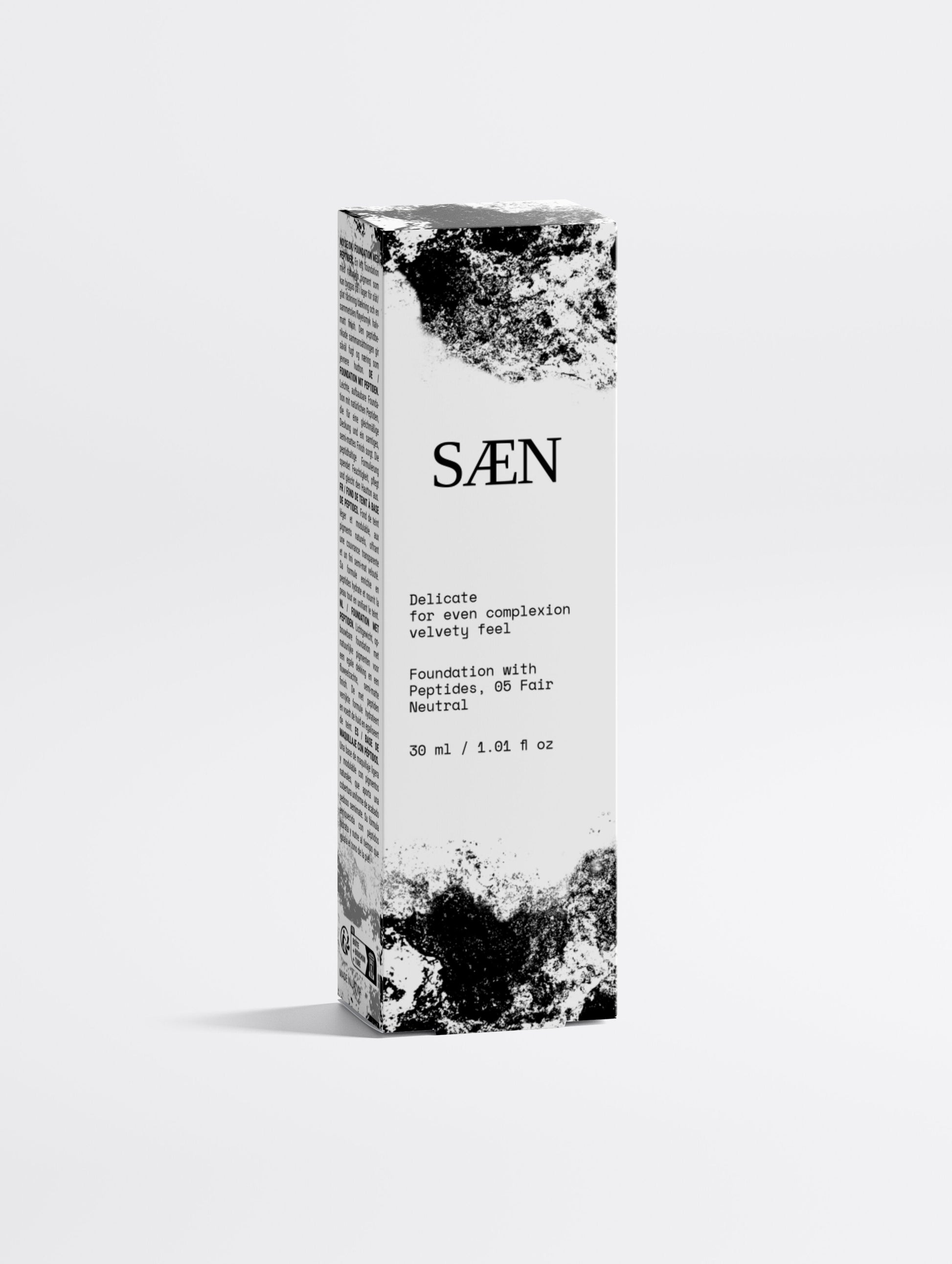 Selfnamed Foundation with Peptides in shade 05 Fair Neutral, creamy texture and smooth finish, displayed in a compact container.