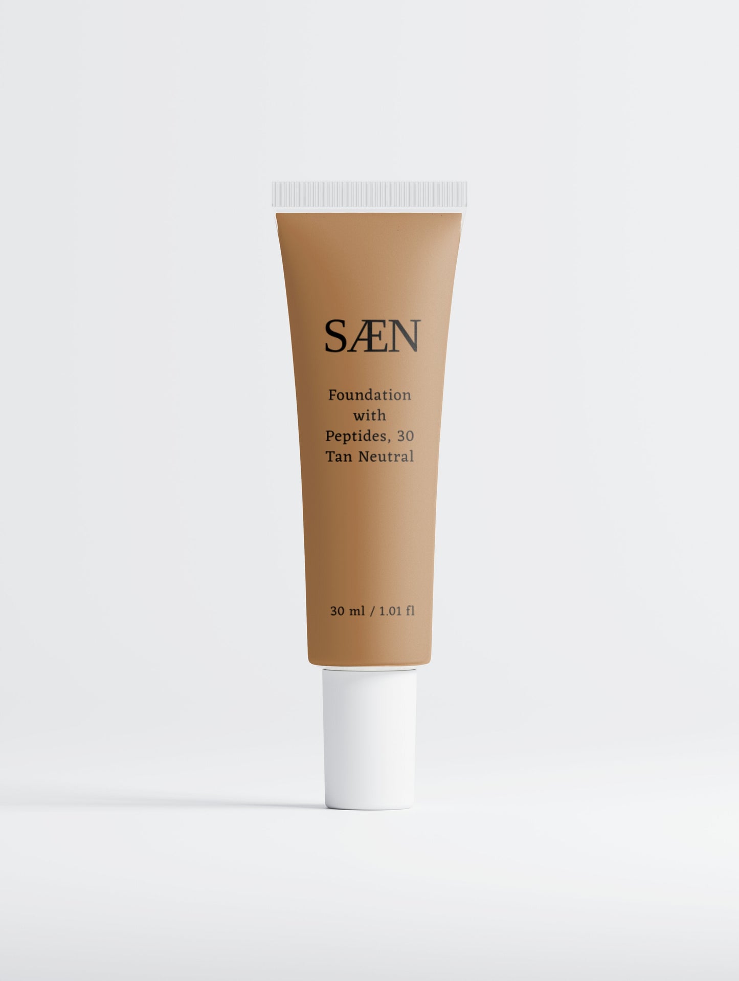 Selfnamed Foundation with Peptides in 30 Tan Neutral, liquid makeup showing smooth texture and natural skin tone.