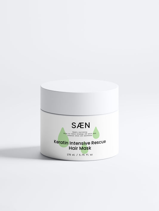 Selfnamed Keratin Intensive Rescue Hair Mask in a jar, showing creamy texture and nourishing ingredients for damaged hair repair.