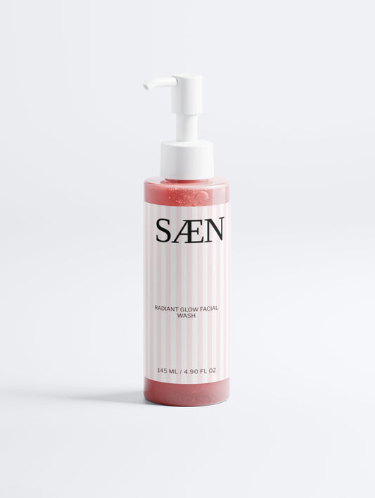 Selfnamed Radiant Glow Facial Wash with a clear bottle and white pump top, showcasing its bright and refreshing skincare formula.