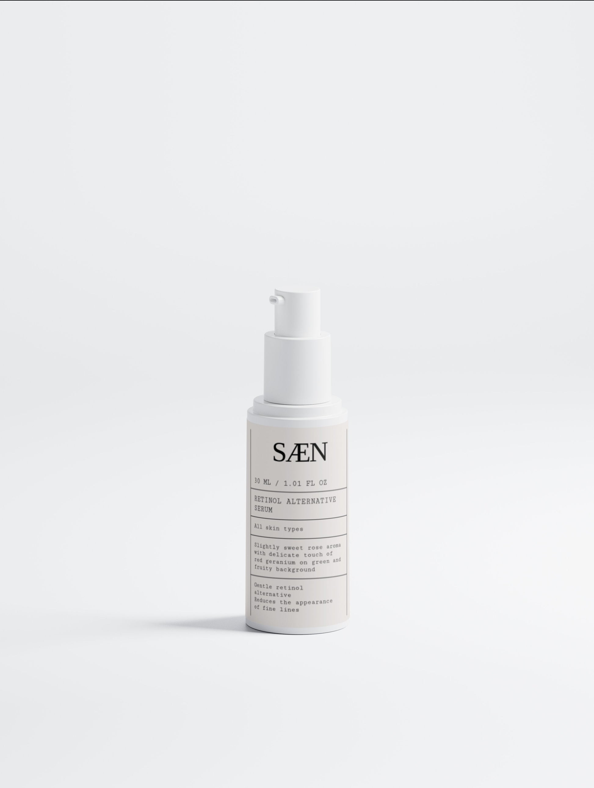 Selfnamed Retinol Alternative Serum in a glass dropper bottle, showcasing a clear to slightly cloudy liquid inside.