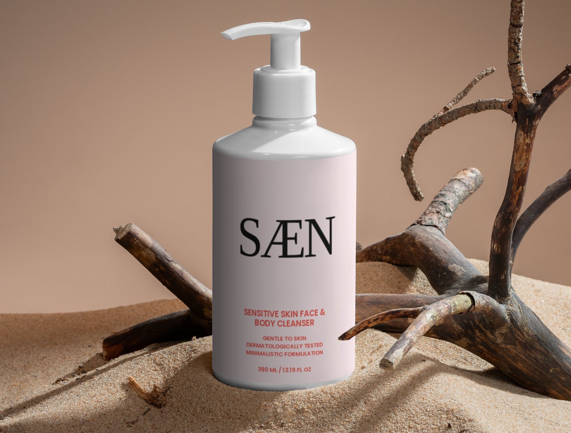Selfnamed Sensitive Skin Face and Body Cleanser, gentle formula in a clear bottle with a pump, suitable for sensitive skin.