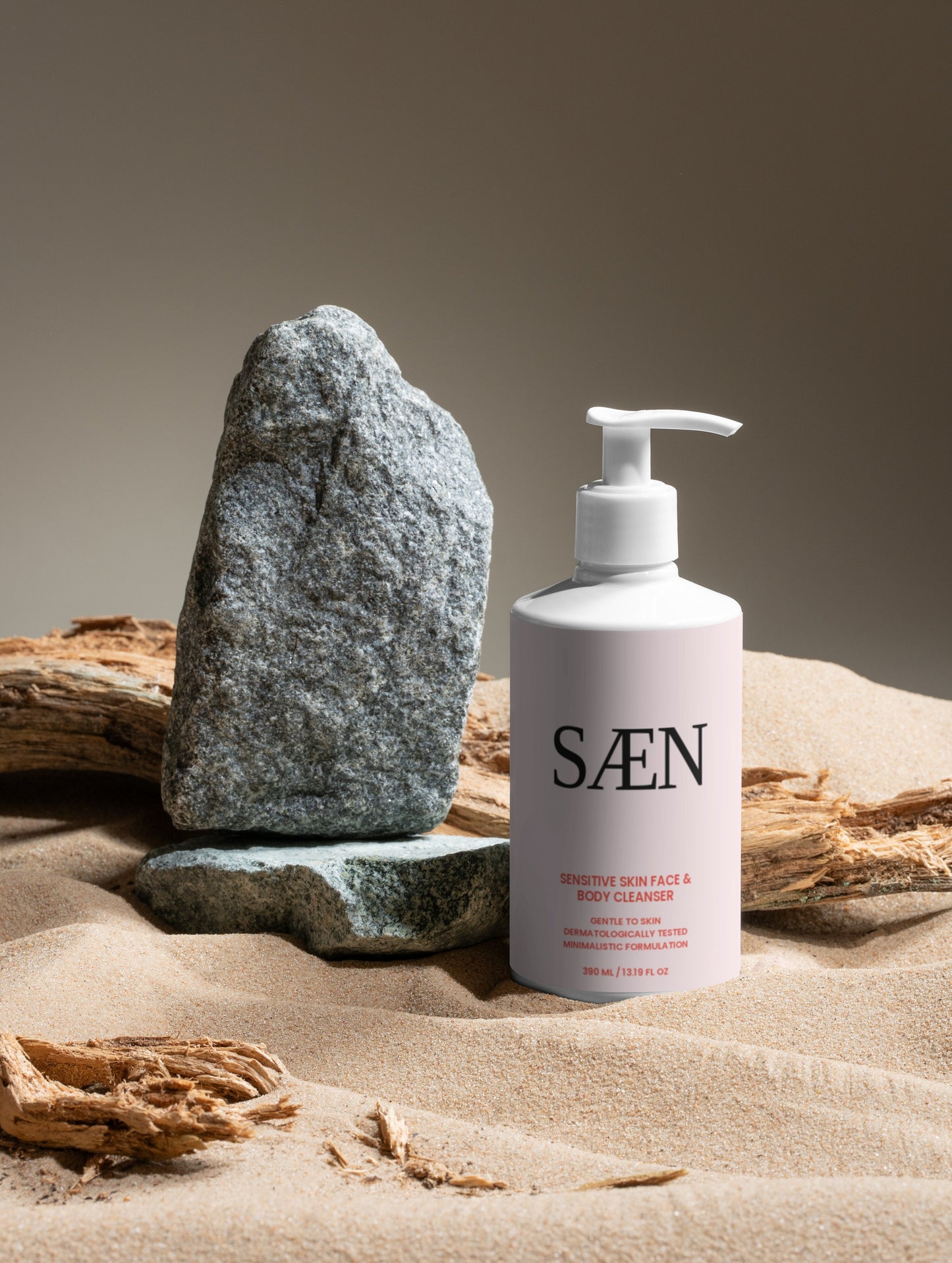 Selfnamed Sensitive Skin Face and Body Cleanser showing a pump bottle with gentle, soothing cleanser for sensitive skin.