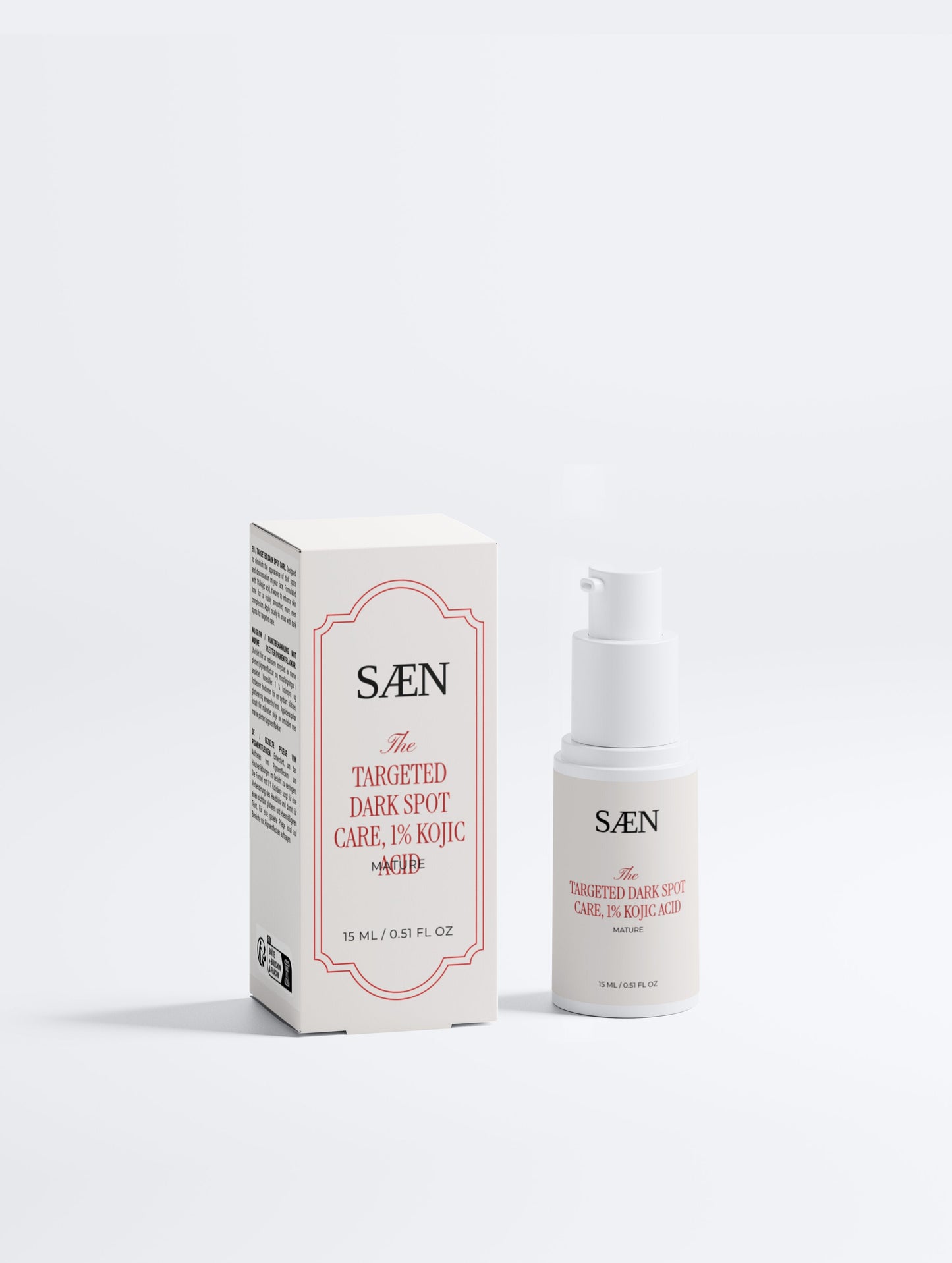Bottle of Selfnamed Targeted Dark Spot Care with 1% Kojic Acid for improving skin clarity and reducing dark spots.